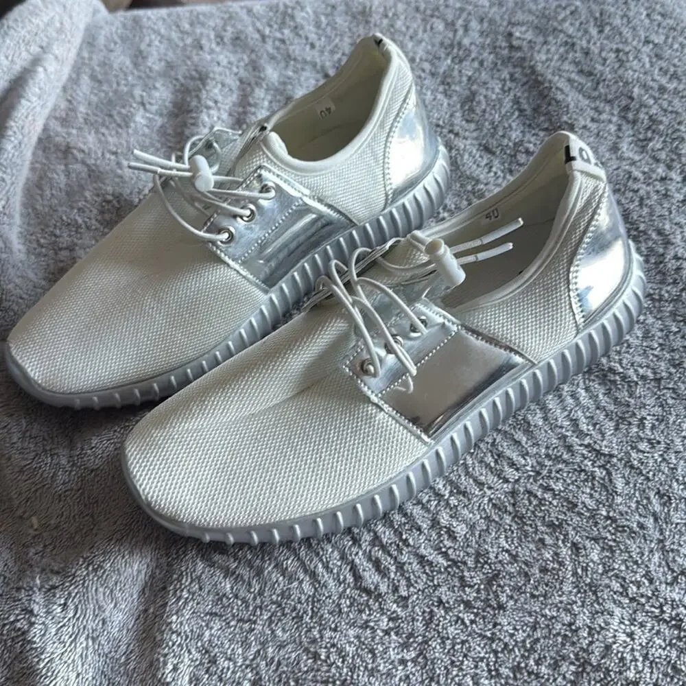 Soft White and Silver Sneakers